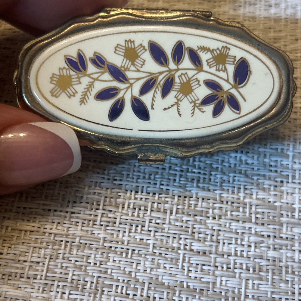 Mini Travel Sewing Box with Sewing Repair Items Inside Brass Finish Collectible